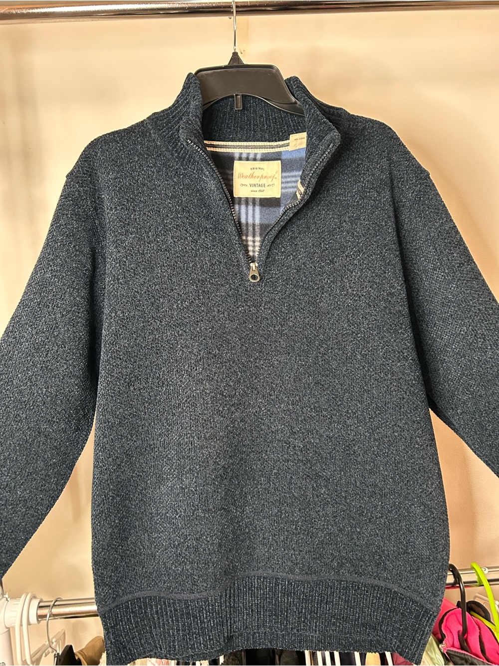 Weatherproof Men's Quarter-Zip Sweater in Heather Navy